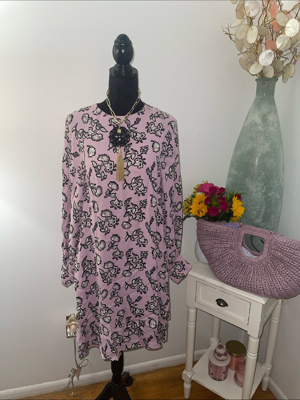 Weekend MaxMara Lavender Floral Long-Sleeve Shift Dress